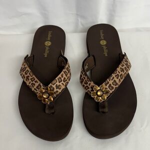 Lindsay Phillips Animal Print Sandals with Gold Floral Detail size 9